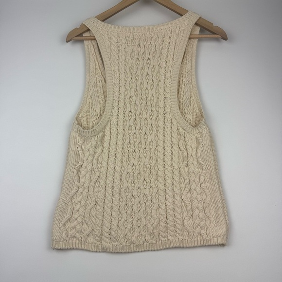 Free People Women’s M Cable Knit Cotton Sweater Tank Top Beige - Picture 5 of 6